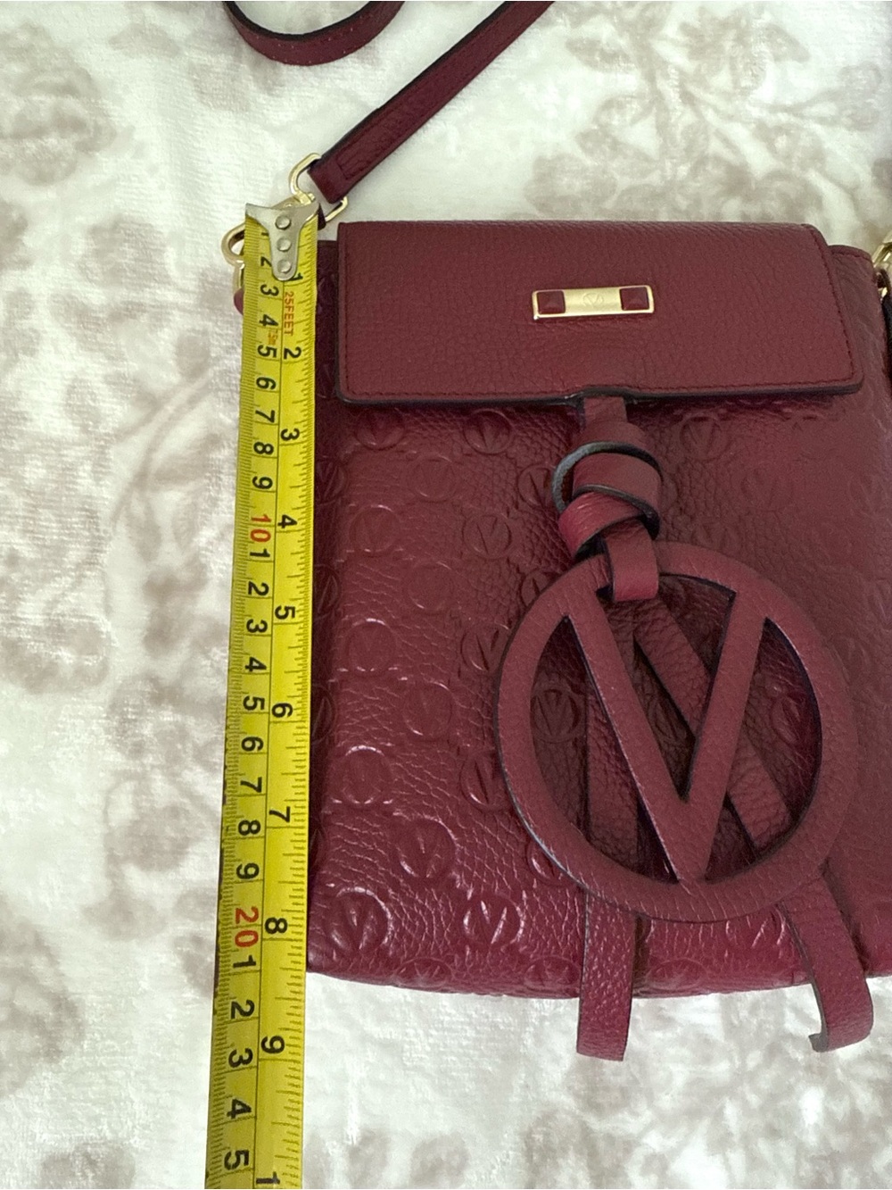 Valentino By Mario Valentino Salma Medallion Leather Crossbody in Burgundy - Picture 7 of 11